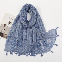 Women's Sweet Flower Cotton And Linen Tassel Silk Scarves sku image 36