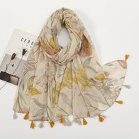 Women's Sweet Flower Cotton And Linen Tassel Silk Scarves sku image 37