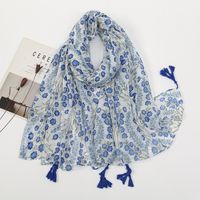 Women's Sweet Flower Cotton And Linen Tassel Silk Scarves sku image 39