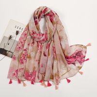 Women's Sweet Flower Cotton And Linen Tassel Silk Scarves sku image 41