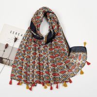 Women's Sweet Flower Cotton And Linen Tassel Silk Scarves sku image 48