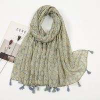 Women's Sweet Flower Cotton And Linen Tassel Silk Scarves sku image 53