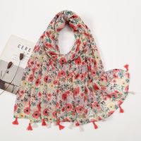 Women's Sweet Flower Cotton And Linen Tassel Silk Scarves sku image 63