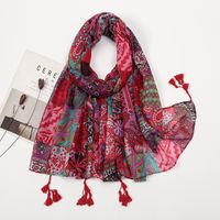 Women's Sweet Flower Cotton And Linen Tassel Silk Scarves sku image 66