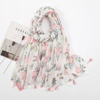 Women's Sweet Flower Cotton And Linen Tassel Silk Scarves sku image 68