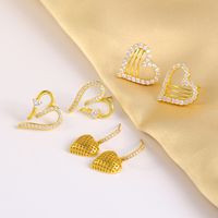 1 Pair Classic Style Commute Shiny Heart Shape Hollow Out Inlay Copper Zircon 18K Gold Plated Drop Earrings Ear Studs main image 5