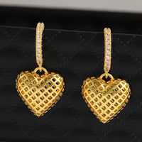 1 Pair Classic Style Commute Shiny Heart Shape Hollow Out Inlay Copper Zircon 18K Gold Plated Drop Earrings Ear Studs main image 4