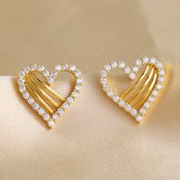 1 Pair Classic Style Commute Shiny Heart Shape Hollow Out Inlay Copper Zircon 18K Gold Plated Drop Earrings Ear Studs main image 7