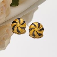 1 Pair Casual Simple Style Round Spiral Stripe Enamel Plating 304 Stainless Steel 18K Gold Plated Ear Studs main image 6