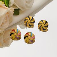 1 Pair Casual Simple Style Round Spiral Stripe Enamel Plating 304 Stainless Steel 18K Gold Plated Ear Studs main image 1