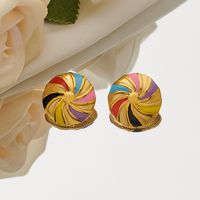 1 Pair Casual Simple Style Round Spiral Stripe Enamel Plating 304 Stainless Steel 18K Gold Plated Ear Studs main image 5