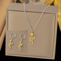 304 Stainless Steel 18K Gold Plated Retro Plating Flower Acrylic Artificial Rhinestones Resin Earrings Necklace sku image 7