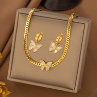 304 Stainless Steel 18K Gold Plated Retro Plating Flower Acrylic Artificial Rhinestones Resin Earrings Necklace sku image 14