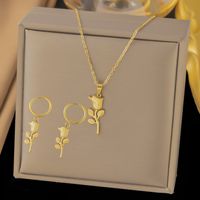 304 Stainless Steel 18K Gold Plated Retro Plating Flower Acrylic Artificial Rhinestones Resin Earrings Necklace sku image 5