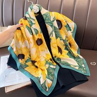 Women's Classical Square Flower Polyester Silk Scarf sku image 10