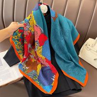 Women's Classical Square Flower Polyester Silk Scarf sku image 17