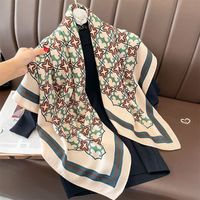 Women's Classical Square Flower Polyester Silk Scarf sku image 15