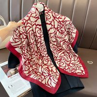 Women's Classical Square Flower Polyester Silk Scarf sku image 23