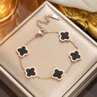 Ig Style Four Leaf Clover Titanium Steel Plating Inlay Shell Bracelets sku image 27