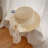 Women's Vacation Color Block Flat Eaves Straw Hat sku image 1