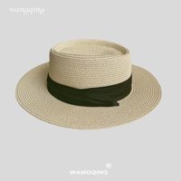 Women's Vacation Color Block Flat Eaves Straw Hat sku image 12