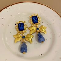 1 Pair Vintage Style Flower Copper Plating Inlay Artificial Gemstones Rhinestones Ear Studs sku image 63