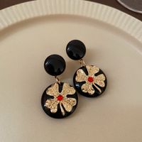 1 Pair Vintage Style Flower Copper Plating Inlay Artificial Gemstones Rhinestones Ear Studs sku image 18
