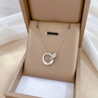 Titan Stahl Einfacher Stil Überzug Inlay Runden Künstlicher Diamant Halskette Mit Anhänger sku image 2