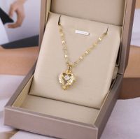 Sweet Heart Shape Titanium Steel Inlay Zircon Pendant Necklace 1 Piece sku image 1