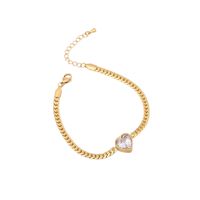 Wholesale Elegant Heart Shape Titanium Steel Plating Inlay Artificial Diamond Bracelets Necklace sku image 1