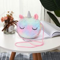 Kid's Medium Plush Unicorn Cute Round Zipper Crossbody Bag sku image 1