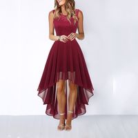 Fashion Solid Color Round Neck Sleeveless Patchwork Chain Chiffon Maxi Long Dress Irregular Skirt main image 1