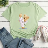 Short-sleeved Judo Bear Print Loose Casual T-shirt main image 6