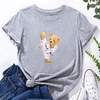 Short-sleeved Judo Bear Print Loose Casual T-shirt main image 7