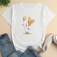 Short-sleeved Judo Bear Print Loose Casual T-shirt main image 5