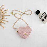 Girl's Small Pu Leather Solid Color Fashion Chain Heart Shape Zipper Crossbody Bag sku image 5