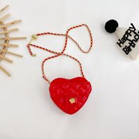 Girl's Small Pu Leather Solid Color Fashion Chain Heart Shape Zipper Crossbody Bag sku image 3