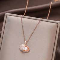 Fashion Simple Style Shell Titanium Steel Diamond Artificial Pearls Zircon Necklace main image 3