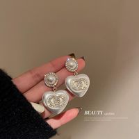 1 Pair French Style Letter Heart Shape Imitation Pearl Inlay Rhinestones Women's Earrings sku image 11