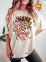 Mujeres Playeras Manga Corta Camisetas Casual Estilo Vintage Impresión Letra Cara Sonriente main image 1