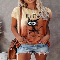 Women's T-shirt Short Sleeve T-shirts Printing Casual Letter Cat main image 2