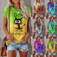 Women's T-shirt Short Sleeve T-shirts Printing Casual Letter Cat main image 1