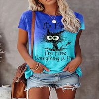 Women's T-shirt Short Sleeve T-shirts Printing Casual Letter Cat main image 4
