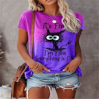 Women's T-shirt Short Sleeve T-shirts Printing Casual Letter Cat main image 3