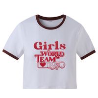 Verano Nueva Moda Niñas Mundo Letra Impresión Delgada-ajuste Corto-camiseta Con Mangas-camisa sku image 9