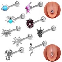 1 Piece Tongue Rings Funny Rock Punk Tortoise Animal Wings 316 Stainless Steel  Copper Inlay Acrylic Rhinestones Beads White Gold Plated Tongue Rings main image 11