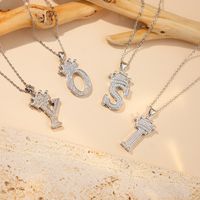 Stainless Steel Copper Simple Style Letter Crown Plating Inlay Zircon Pendant Necklace main image 1