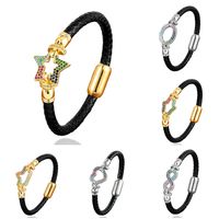 IG Style Casual Star Crown Zircon Stainless Steel Pu Leather Wholesale Italian Charm Bracelets main image 1