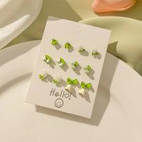 6 Pairs Cute Sweet Bear Flower Bow Knot Enamel Plating Inlay Alloy Rhinestones Silver Plated Ear Studs main image 7