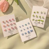 6 Pairs Cute Sweet Bear Flower Bow Knot Enamel Plating Inlay Alloy Rhinestones Silver Plated Ear Studs main image 8